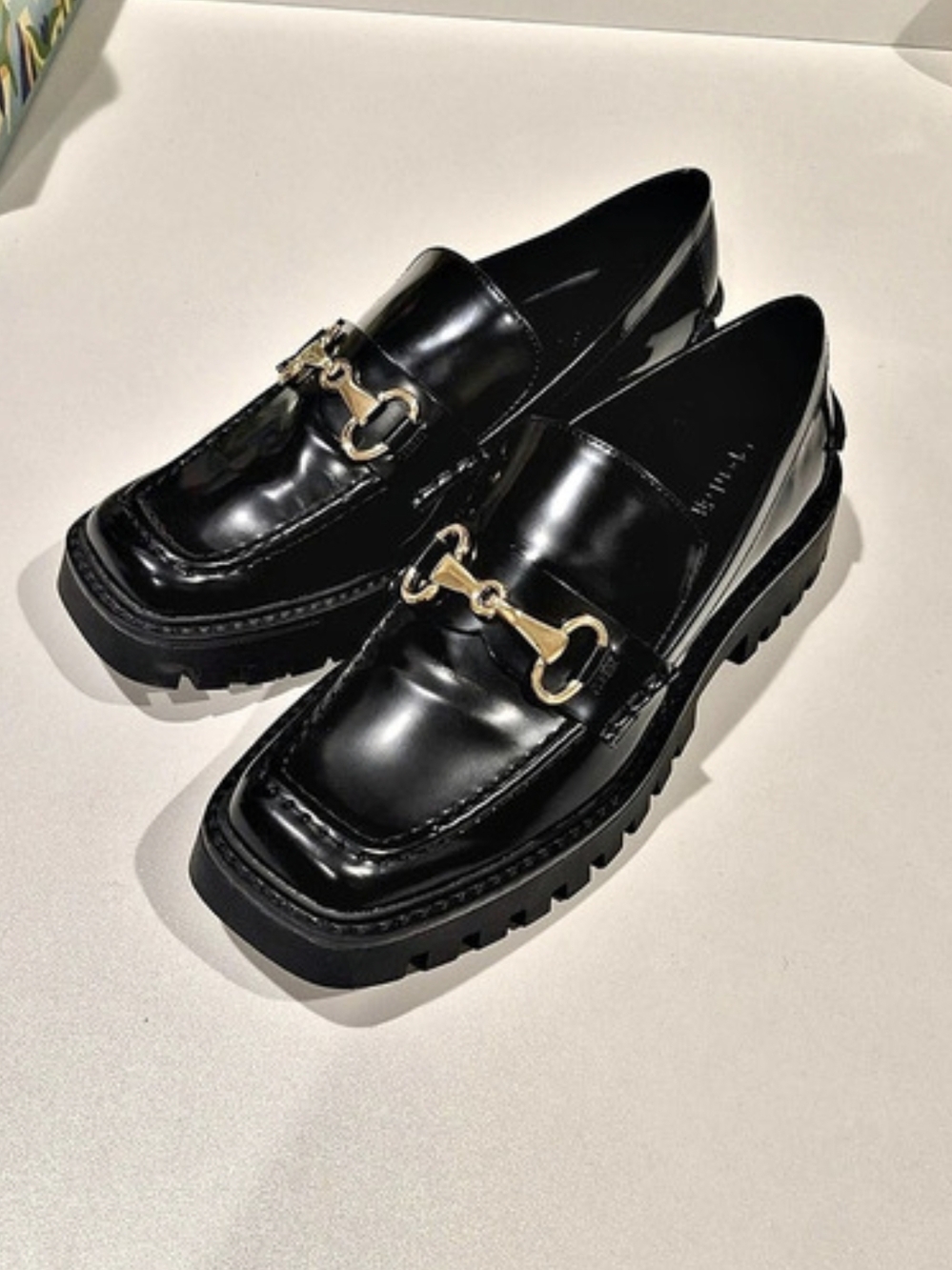 Like New Nordstroms Open Edit Heather Platform Loafer Black Horsebit Lug Sole